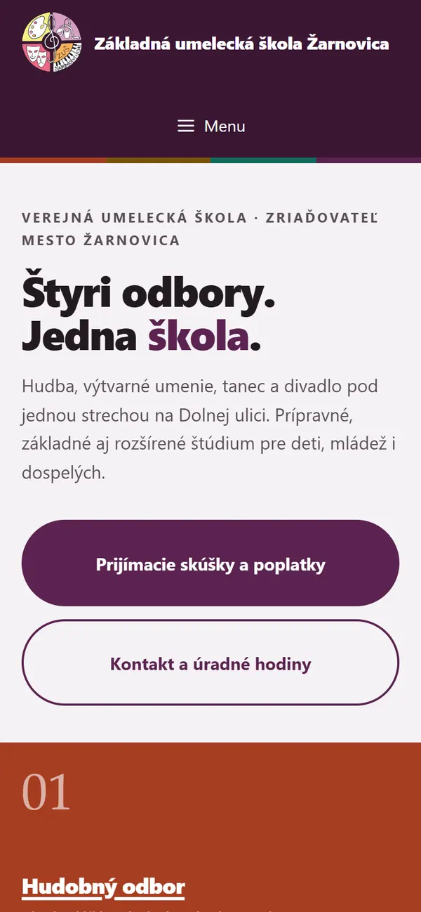 Web ZUŠ Žarnovica na mobile